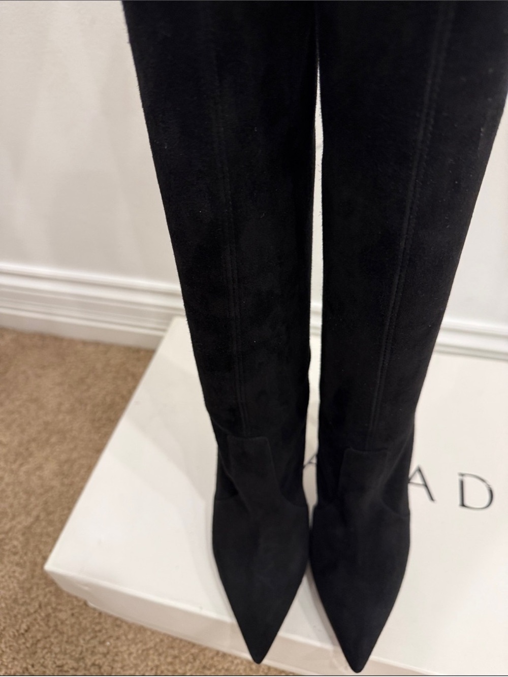 Casadei Black Suede Over The Knee Pearl Heel Boots 37 / US 7 Statement Luxury - Picture 4 of 10